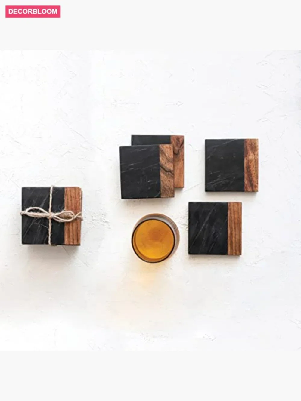 Marble and Acacia Wood 2-Tone Coasters Set of 4